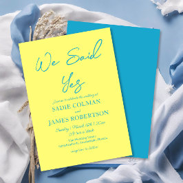 Wir sagten Ja Moderne blaue und gelbe Hochzeit Einladung