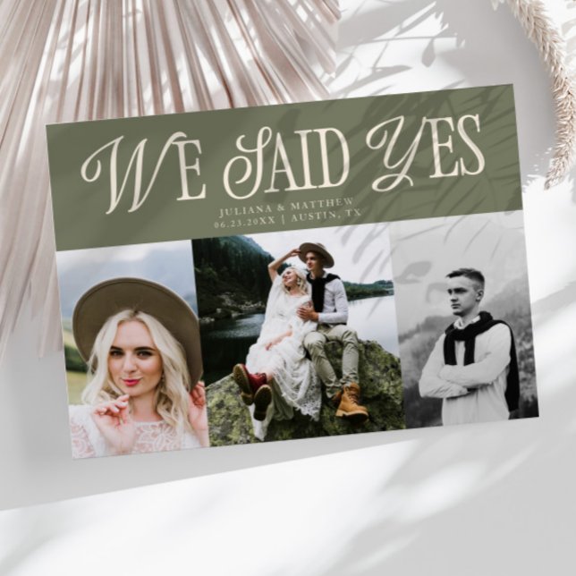 Wir sagten Yes Vintage Wedding Multi Foto Sage Ankündigung (Von Creator hochgeladen)