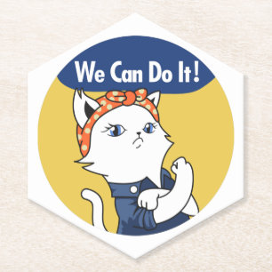 Wir schaffen das! Weiße Katze Rosie the Riveter Untersetzer