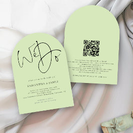 Wir schreiben QR Code Limon Cream Green Wedding Ar Einladung