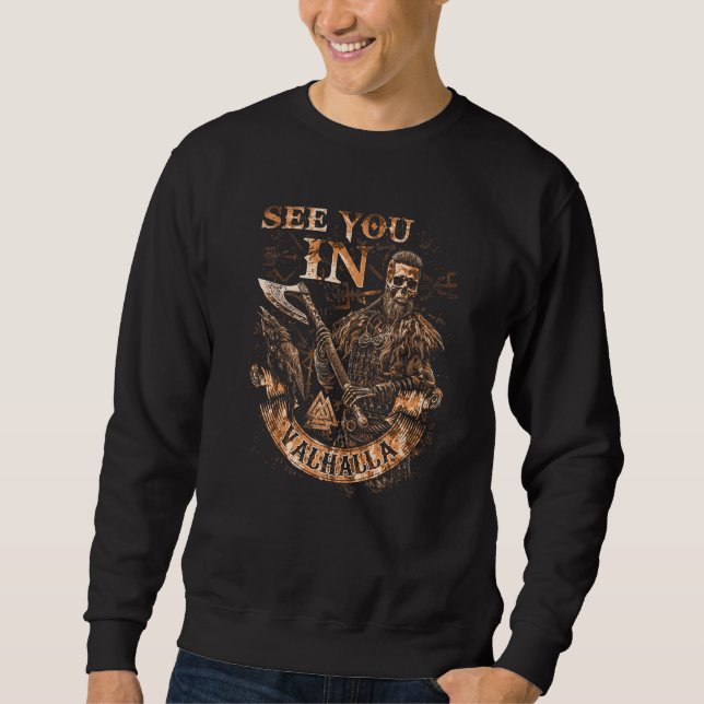 Wir sehen uns in Valhalla Viking Lothbrok Skull Ax Sweatshirt (Vorderseite)