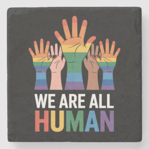 Wir sind alle menschlicher Regenbogen-LGBTQ-Stolz  Steinuntersetzer
