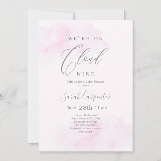 Wir sind auf Cloud 9 Baby Shower Girl Einladung (Vorderseite)
