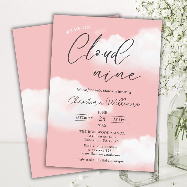 Wir sind auf Cloud 9 Blush Pink Girl Baby Shower Einladung (Von Creator hochgeladen)
