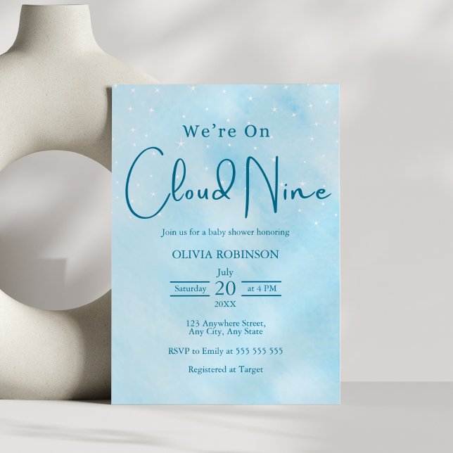 Wir sind auf Cloud 9 Dreamy Sky Blue Baby Dusche Einladung (We're On Cloud 9 Dreamy Sky Blue Boy Baby Shower Invitation  )