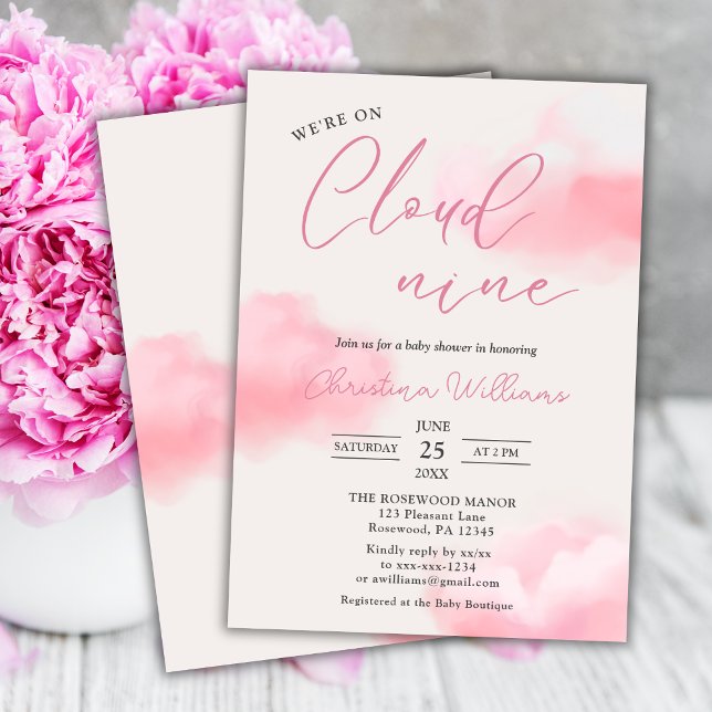Wir sind auf Cloud 9 Pink Girl Baby Shower Einladung (Von Creator hochgeladen)