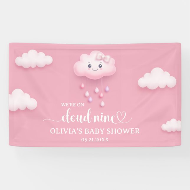 Wir sind auf Cloud 9 pink Girl Shower Banner (Horizontal)