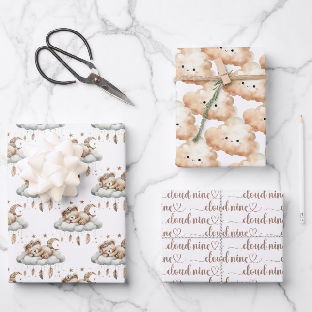 Wir sind auf Cloud neun geschlechtsneutrale Boho F Geschenkpapier Set (Vorderseite)