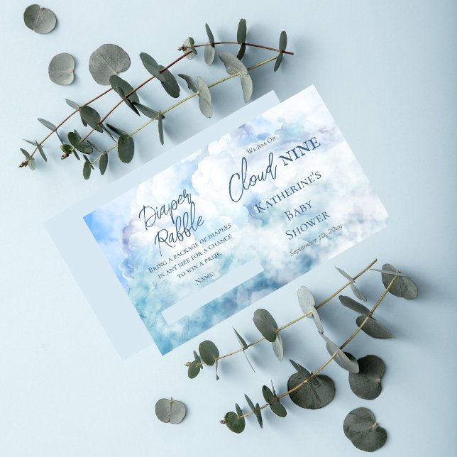 Wir sind auf Cloud Nine Baby Duwer Windelwanne Raf Begleitkarte ("We Are On Cloud Nine"  Blue Boy Baby Shower Diaper Raffle Insert Enclosure Card)