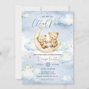 Wir sind auf Cloud Nine Blue Bear Baby Shower Einladung