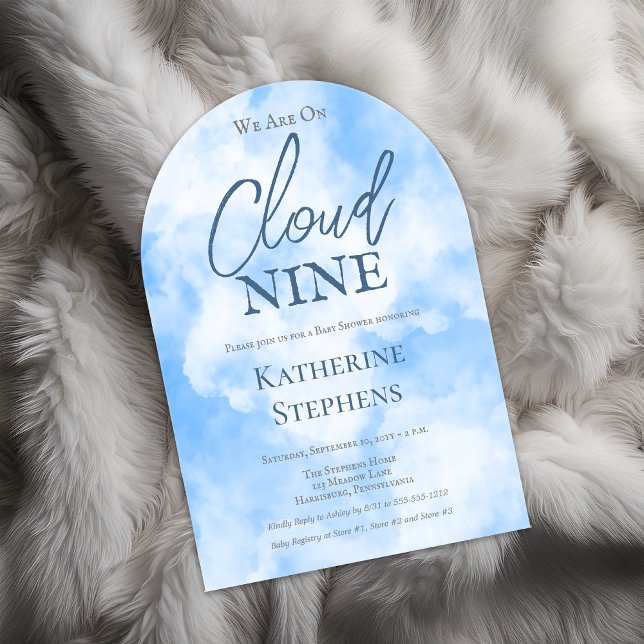 Wir sind auf Cloud Nine Blue Boy Baby Dusche Acryleinladungen ("We Are On Cloud Nine" Clouds and Blue Sky Baby Shower Acrylic Invitation)