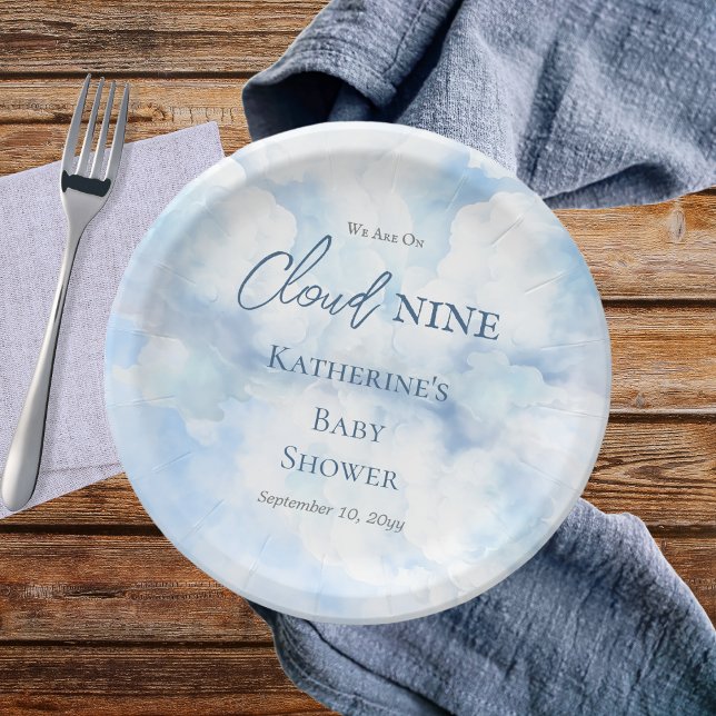 Wir sind auf Cloud Nine Blue Boy Baby Dusche Pappteller ("We Are On Cloud Nine"  Blue Boy Baby Shower Paper Plates)