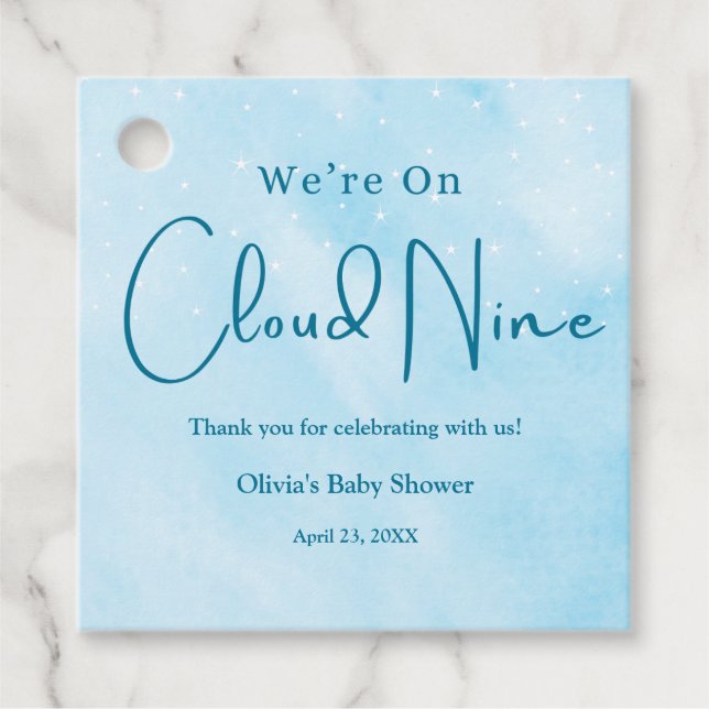 Wir sind auf Cloud Nine Boy Baby Shower Geschenkanhänger (Vorderseite)