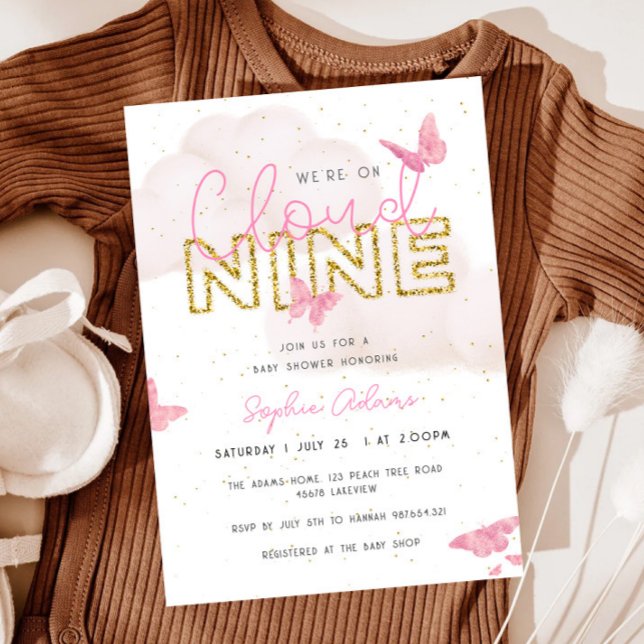 Wir sind auf Cloud Nine Butterflies Girl Baby Dusc Einladung (Von Creator hochgeladen)