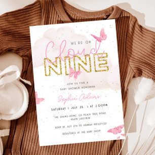 Wir sind auf Cloud Nine Butterflies Girl Baby Dusc Einladung