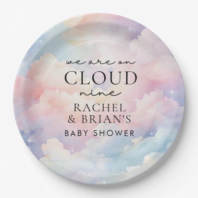Wir sind auf Cloud Nine Dreamy Sky Baby Shower Pappteller (Vorderseite)