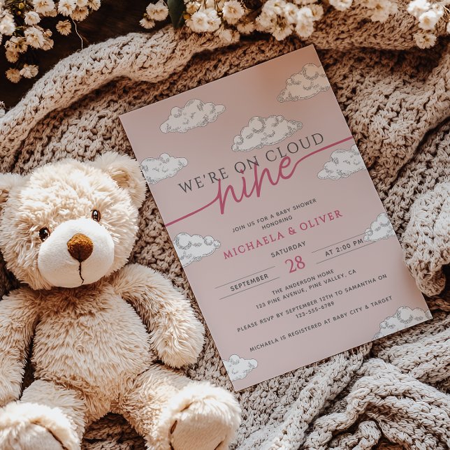 Wir sind auf Cloud Nine Hand Drawn Clouds Babydusc Einladung (Von Creator hochgeladen)