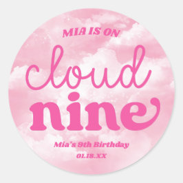 Wir sind auf Cloud Nine Pink 9. Geburtstagsparty Runder Aufkleber