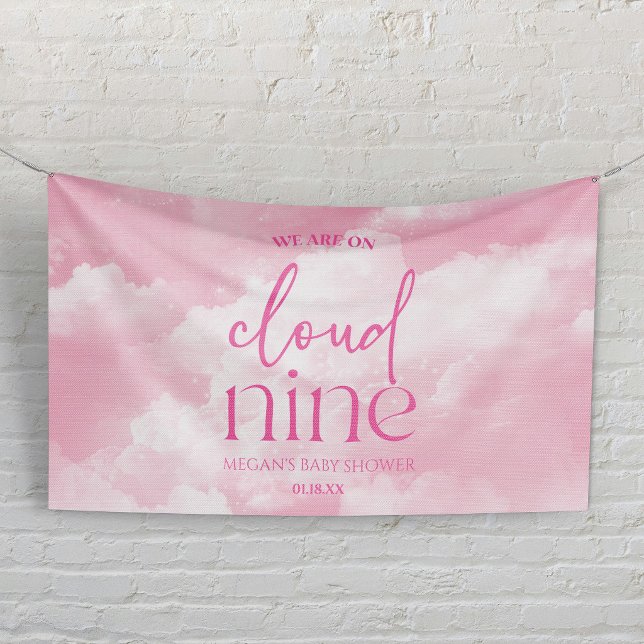 Wir sind auf Cloud Nine Pink Baby Dusche Banner (Von Creator hochgeladen)