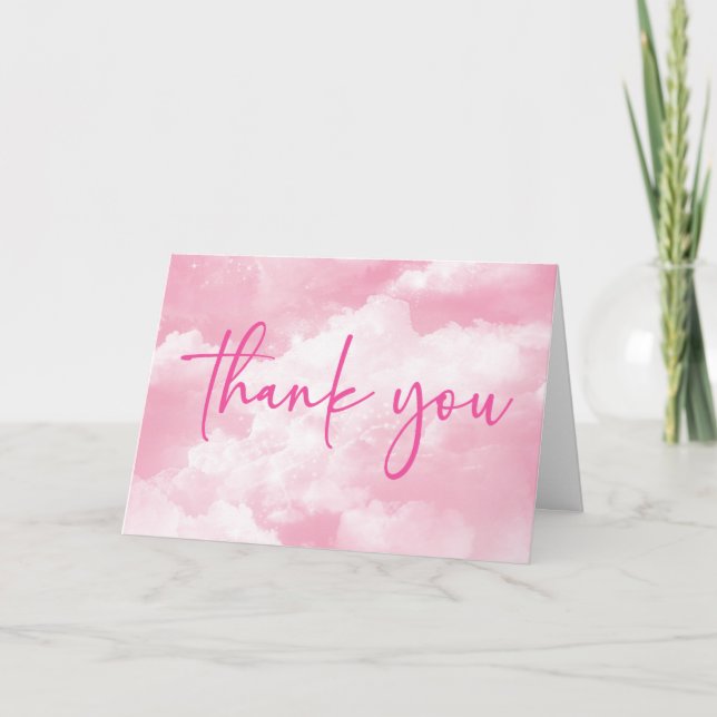 Wir sind auf Cloud Nine Pink Baby Dusche Dankeskarte (Vorderseite)