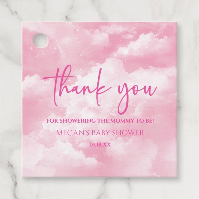 Wir sind auf Cloud Nine Pink Baby Dusche Geschenkanhänger (Vorderseite)