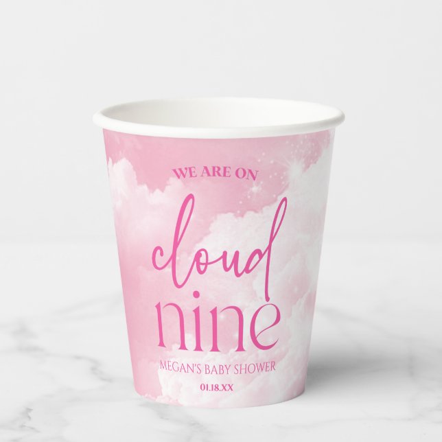 Wir sind auf Cloud Nine Pink Baby Dusche Pappbecher (Vorderseite)