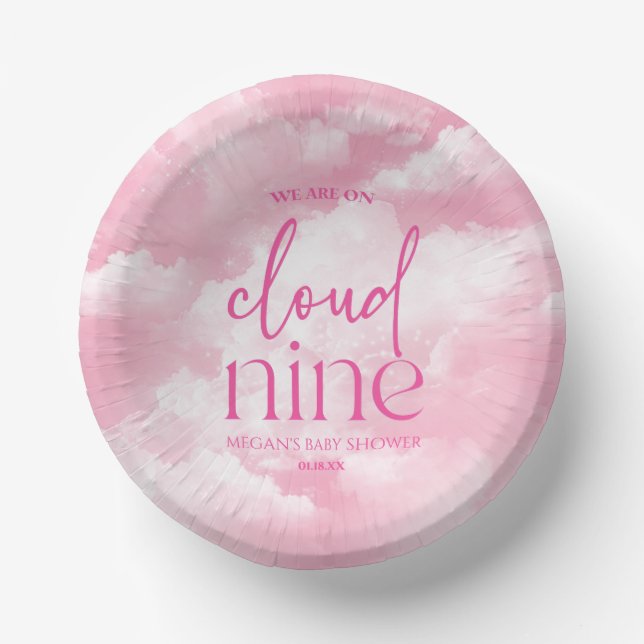 Wir sind auf Cloud Nine Pink Baby Dusche Pappteller (Vorderseite)