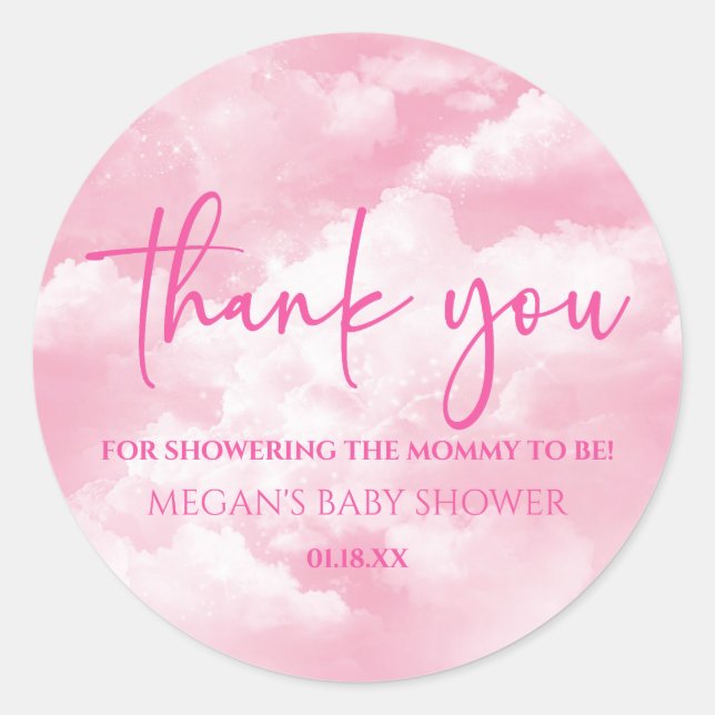 Wir sind auf Cloud Nine Pink Baby Dusche Runder Aufkleber (Vorderseite)