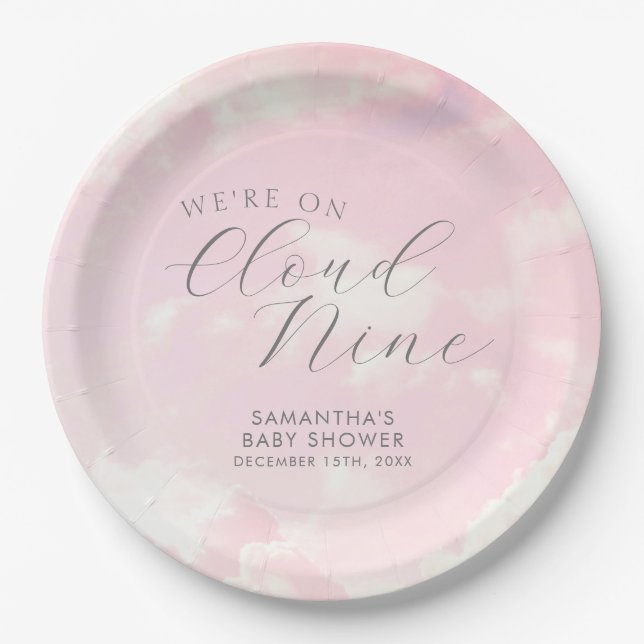 Wir sind auf Cloud Nine Pink Clouds Baby Dusche Pappteller (Vorderseite)