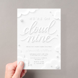 Wir sind auf Cloud Nine Weiße Wolken Baby Shower Acryleinladungen