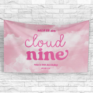 Wir sind auf Wolke Neun Rosa 9. Neunter Geburtstag Banner