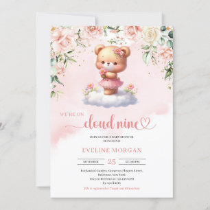 Wir sind auf Wolke neun Teddy Bären Mädchen-Dusche Einladung