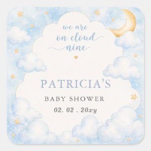 Wir sind auf Wolke Sieben Jungen Baby Shower Quadratischer Aufkleber