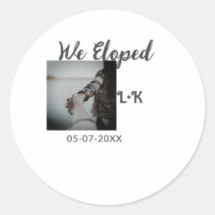 Wir sind durchgebrannt, frisch vermählt, Foto Name Runder Aufkleber