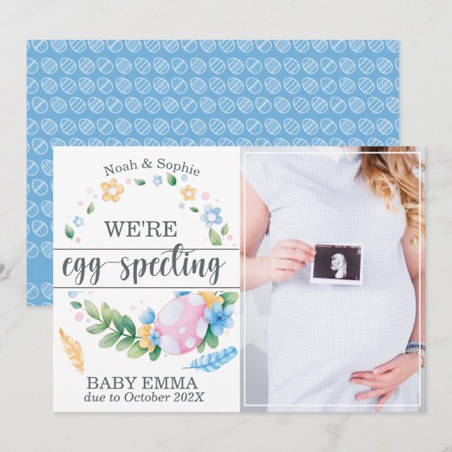 "Wir sind Ei-spinting" Osterpreganzankündigung Feiertagskarte (Vorne/Hinten)