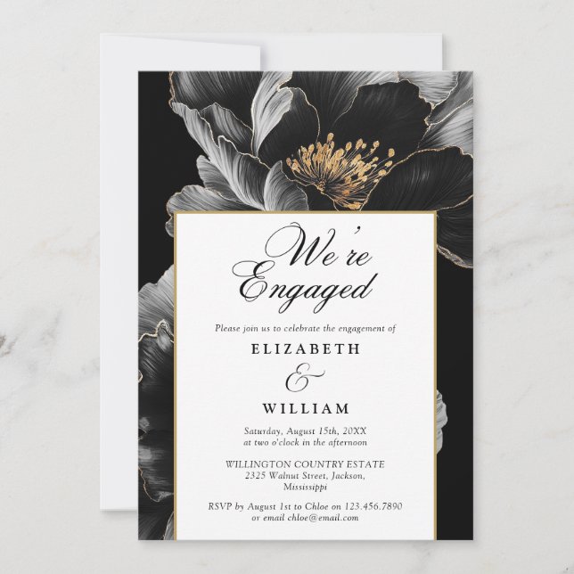 Wir sind eine Verlobte elegante, florale Engagemen Einladung (Vorderseite)