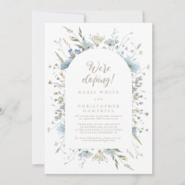 Wir sind Eloping Fun Elegant Script Dusty Blue Flo Einladung