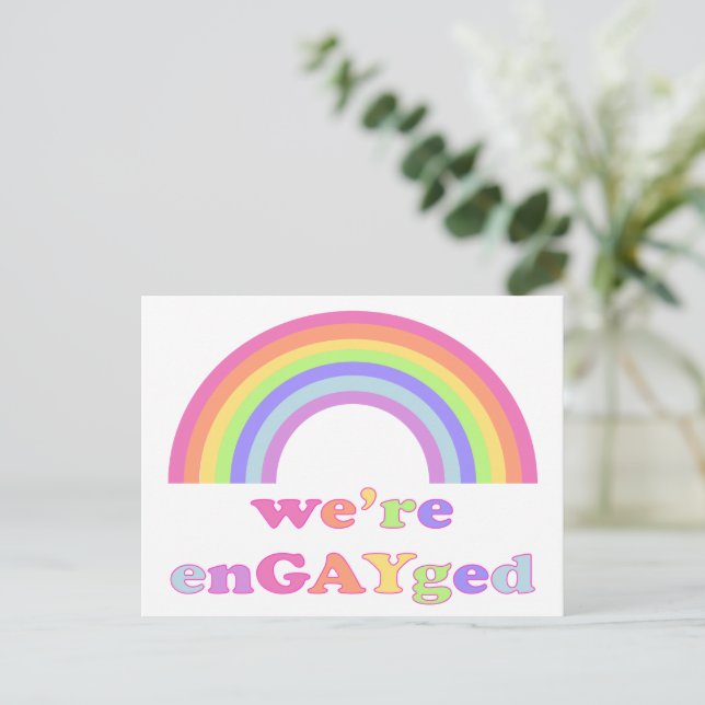 Wir sind enGAYged - LGBT / Gay Pride Rainbow Postkarte (Stehend Vorderseite)