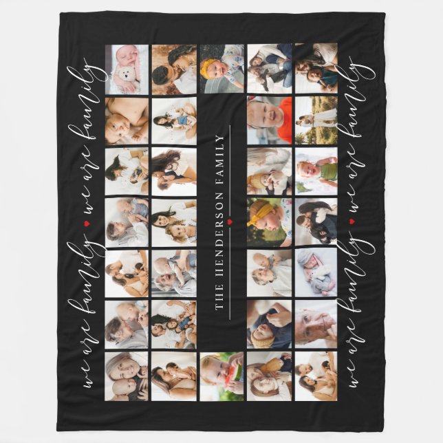 Wir sind Familie 30-Foto Collage & Familienname Fleecedecke (Vorderseite)