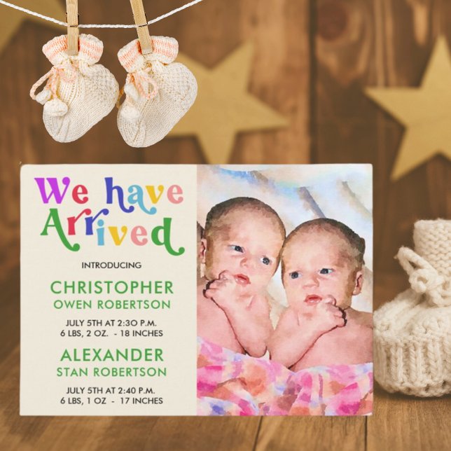 Wir sind Foto Twin Baby Birth angekommen Ankündigung (Von Creator hochgeladen)