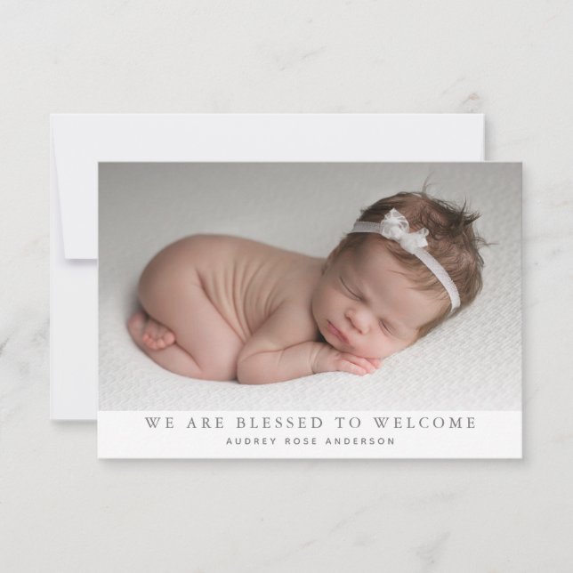 Wir sind gesegnet Foto Collage New Baby Birth Ankündigung (Vorderseite)