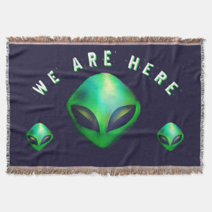 "Wir sind hier" Grüner Alien-Kopf Decke