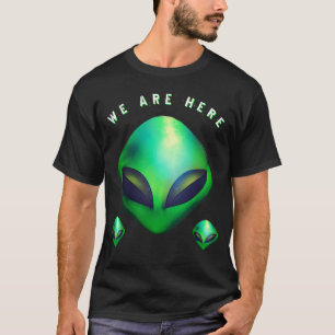 "Wir sind hier" Grüner Alien-Kopf T-Shirt
