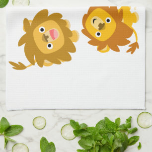 "Wir sind hier!" Niedlicher Cartoon Lions Küchentu Handtuch
