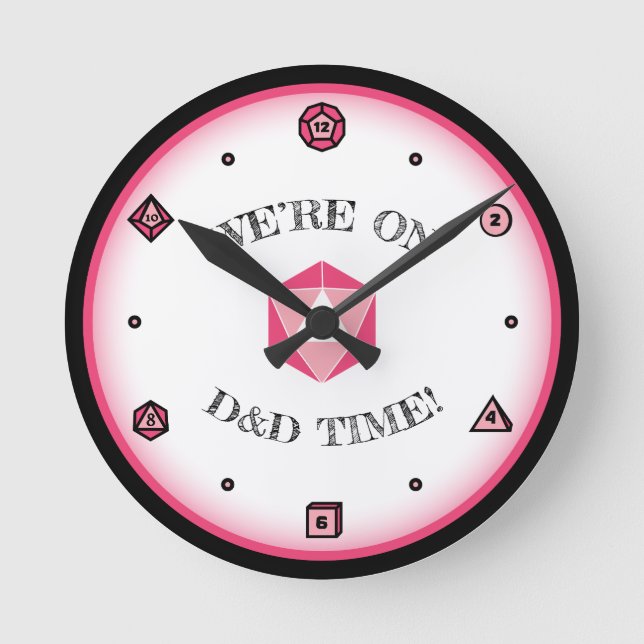 Wir sind in der D&D-Zeit - PINK Runde Wanduhr (Vorderseite)