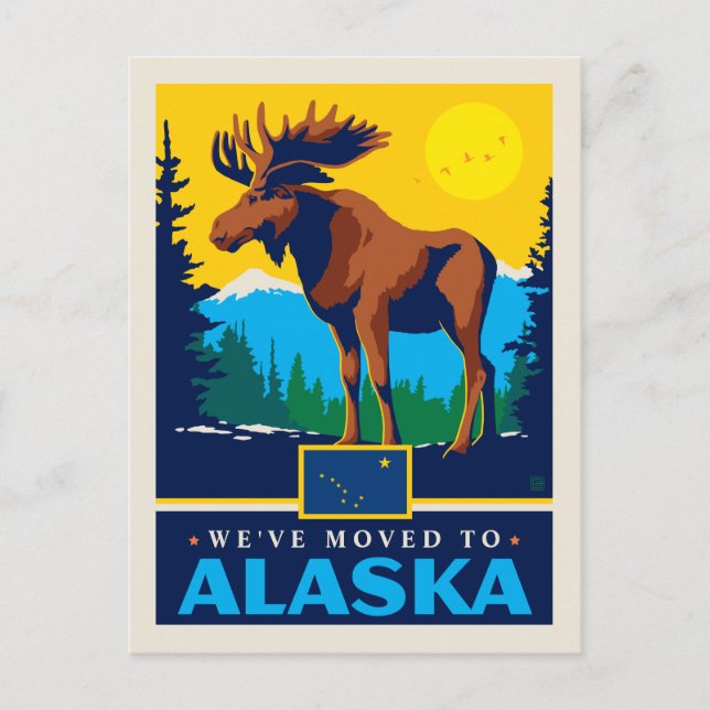 Wir sind nach Alaska gezogen Einladungspostkarte (Vorderseite)