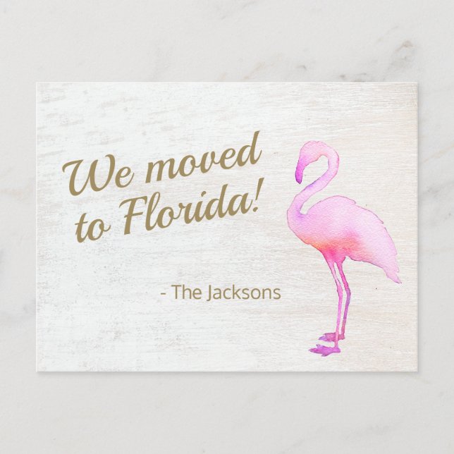 Wir sind nach Florida Flamingo Postkarte umgezogen (Vorderseite)