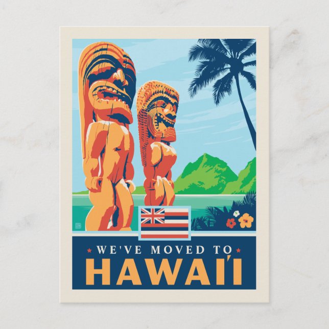 Wir sind nach Hawaii gezogen Einladungspostkarte (Vorderseite)