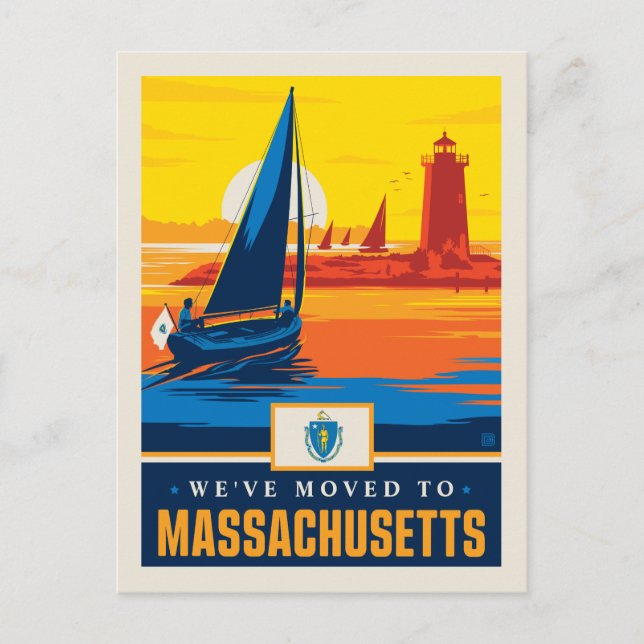 Wir sind nach Massachusetts gezogen Einladungspostkarte (Vorderseite)
