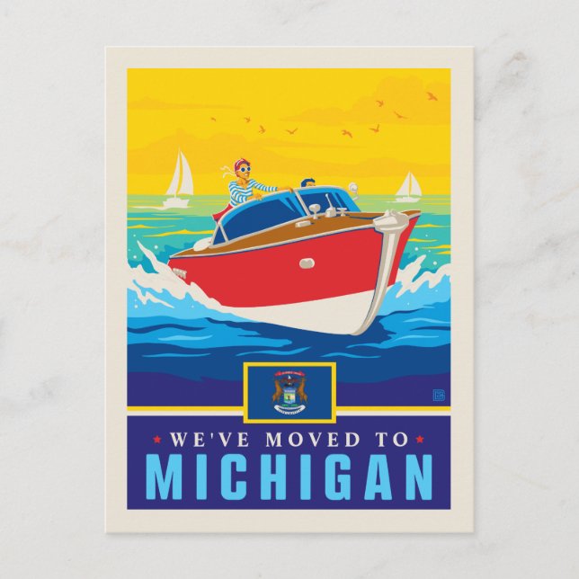 Wir sind nach Michigan gezogen Einladungspostkarte (Vorderseite)